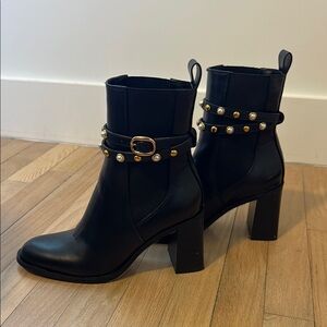 Zara Black Ankle Boots with Pearl Belt Detailing